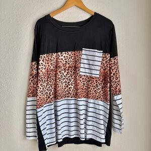 NWT Black, Striped, Leopard Print Pocket Long Sleeve Top Sz S or 2XL